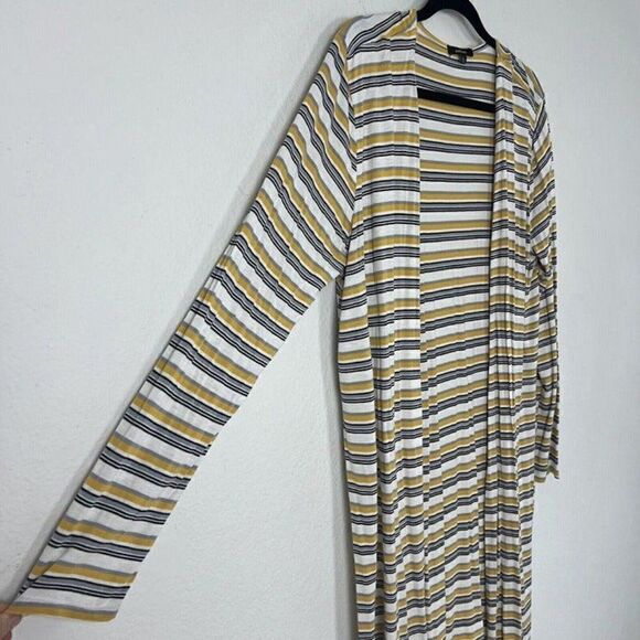 Ambiance Women’s Retro Yellow Striped Long Cardigan Lightweight Size Large - Picture 9 of 11